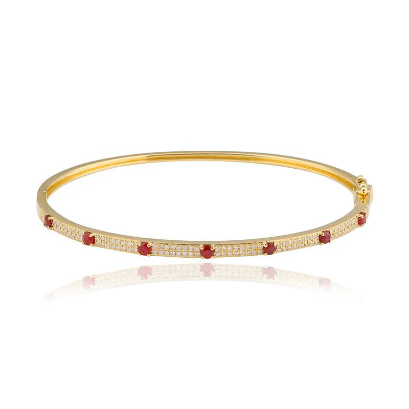 14k Gold Gemstone & Diamond Bangle