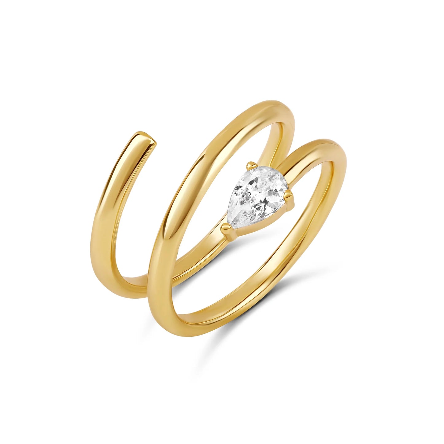 Anillo de pera con diamantes en espiral