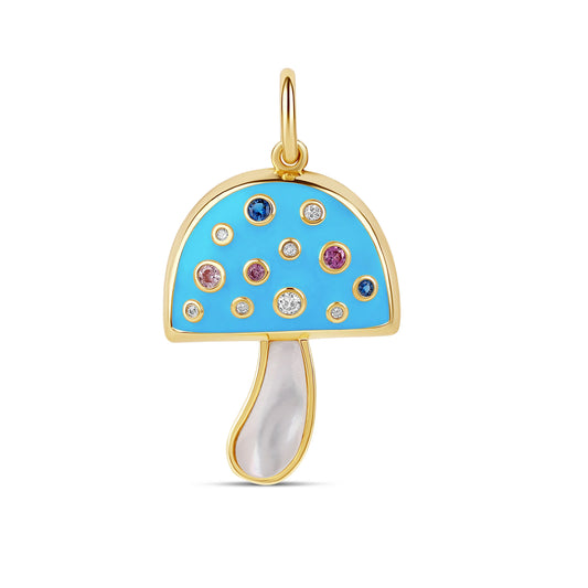 Charm de hongo con esmalte rosa y MOP