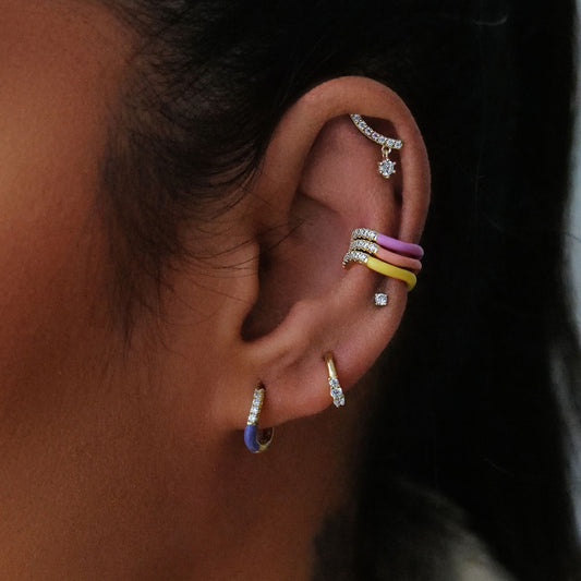 Burton Pastel Enamel Stone Huggies - Silver