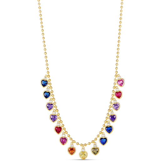 Rainbow Multi Dangle Hearts Necklace