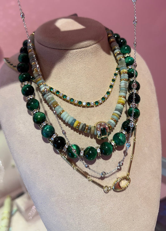 Gargantilla tenis de color Esmeralda y transparente