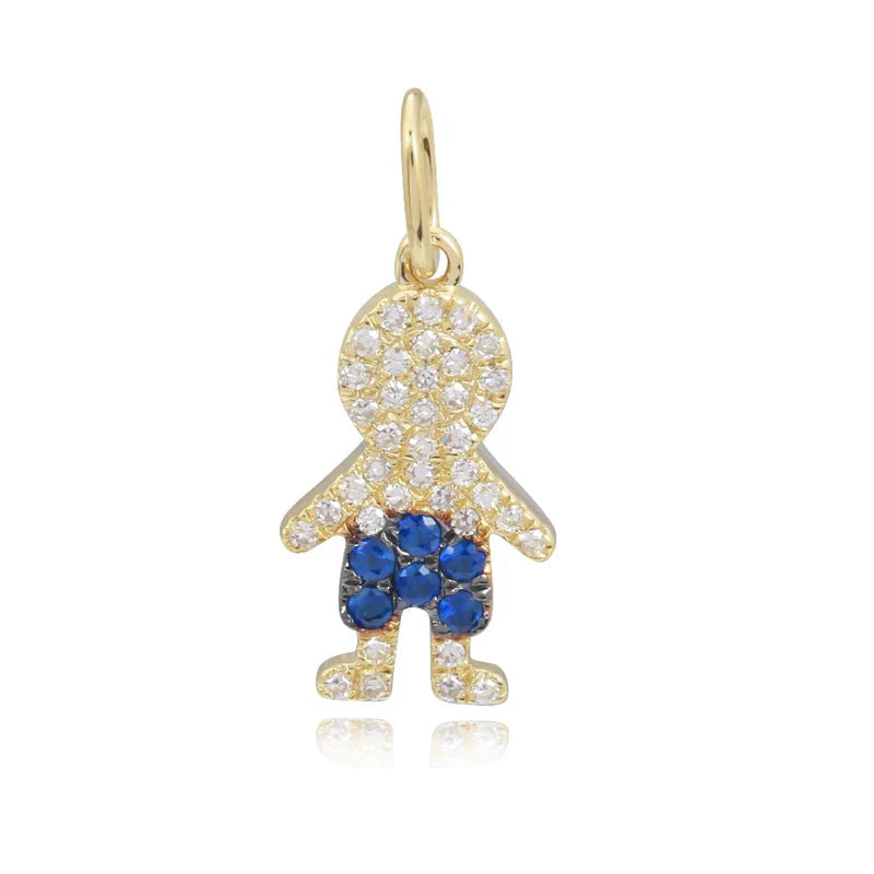 Dije de niño con pavé de piedras preciosas en oro de 14 k