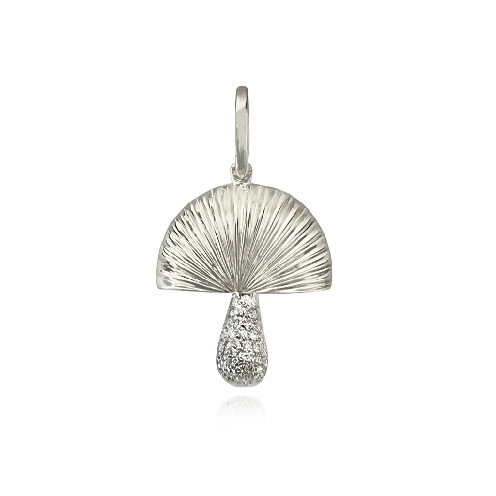 Dije de hongo con diamantes estriados en oro de 14 k