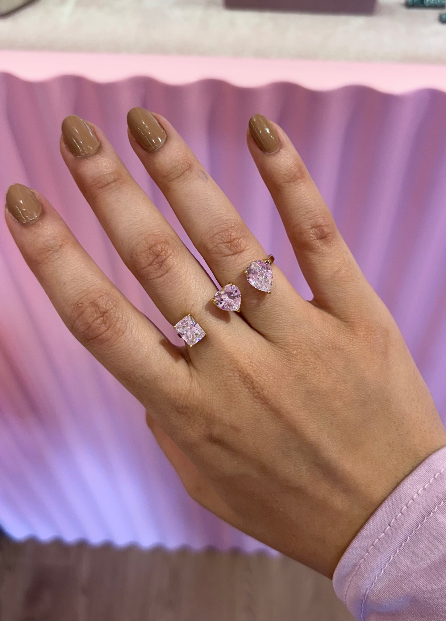 3 Stone Double Finger Ring