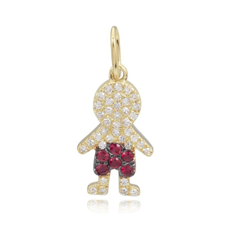 Dije de niño con pavé de piedras preciosas en oro de 14 k