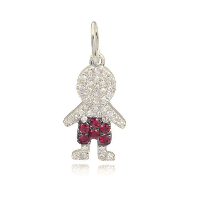 Dije de niño con pavé de piedras preciosas en oro de 14 k