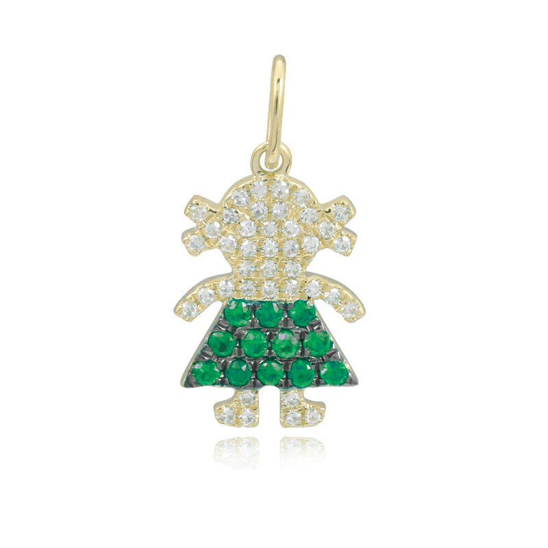 Dije de niña con pavé de piedras preciosas en oro de 14 k