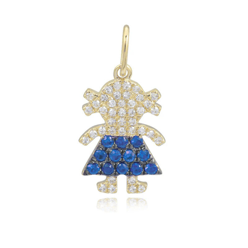 Dije de niña con pavé de piedras preciosas en oro de 14 k