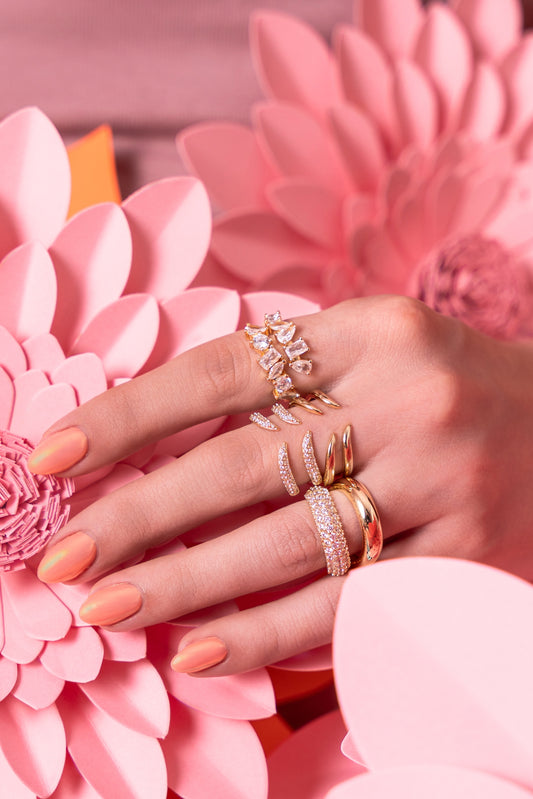 Anillo doble sólido y pavé