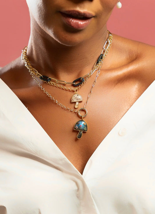 Black Pavé Link Paperclip Necklace