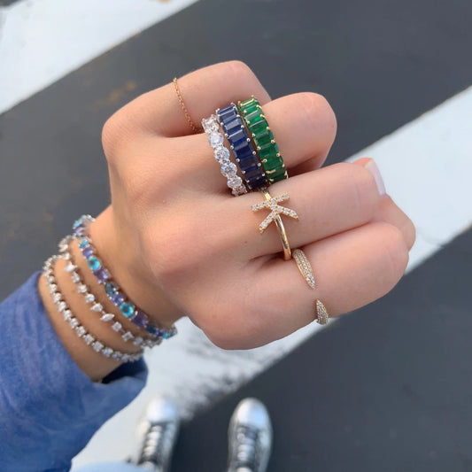 14k Gold - Sapphire Eternity Ring Emerald Cut