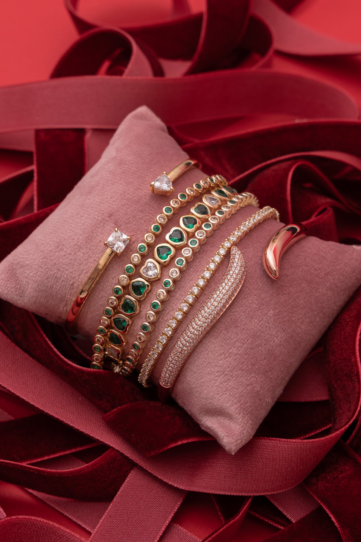 Half Pavé Wavy Cuff Bangle