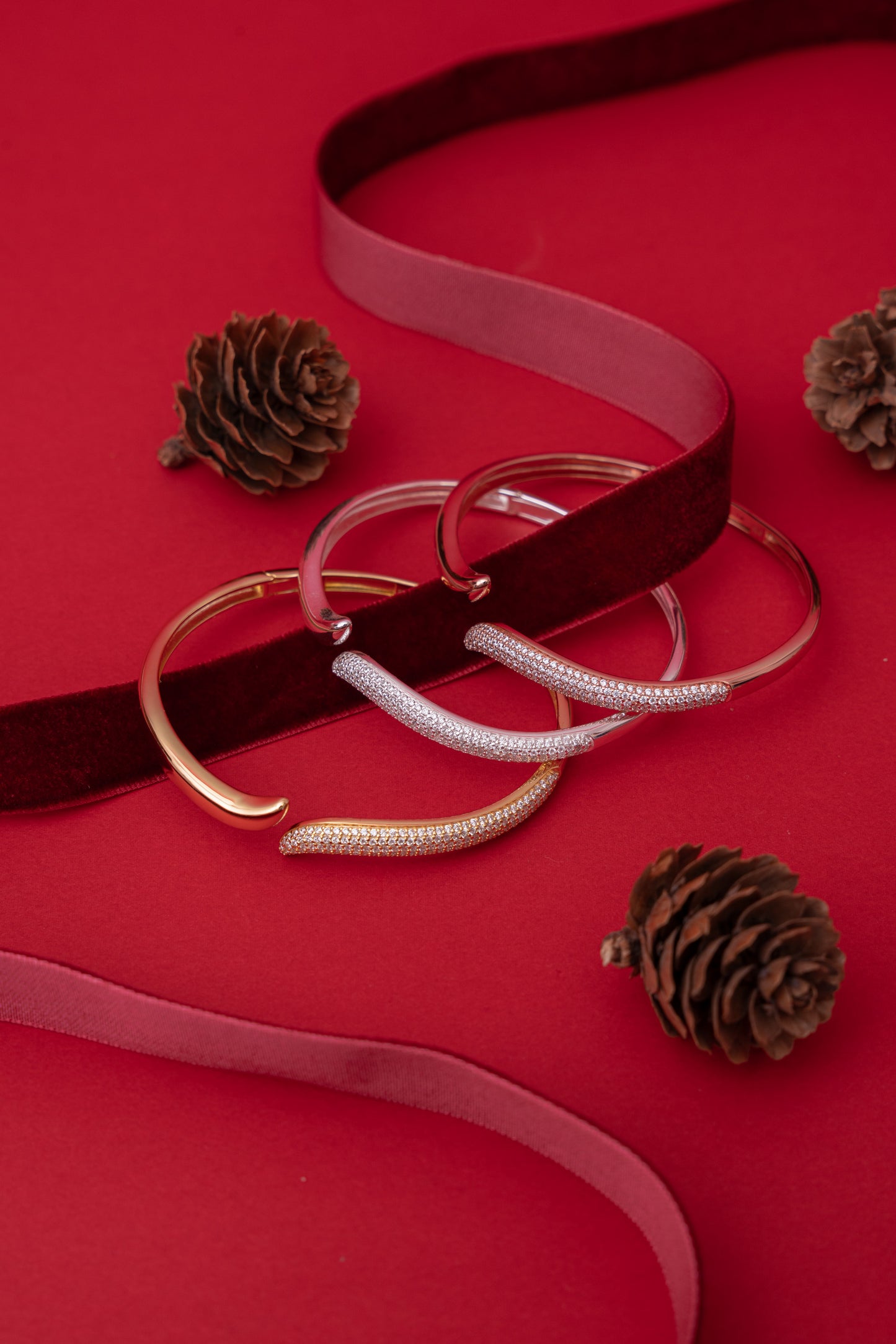 Half Pavé Wavy Cuff Bangle