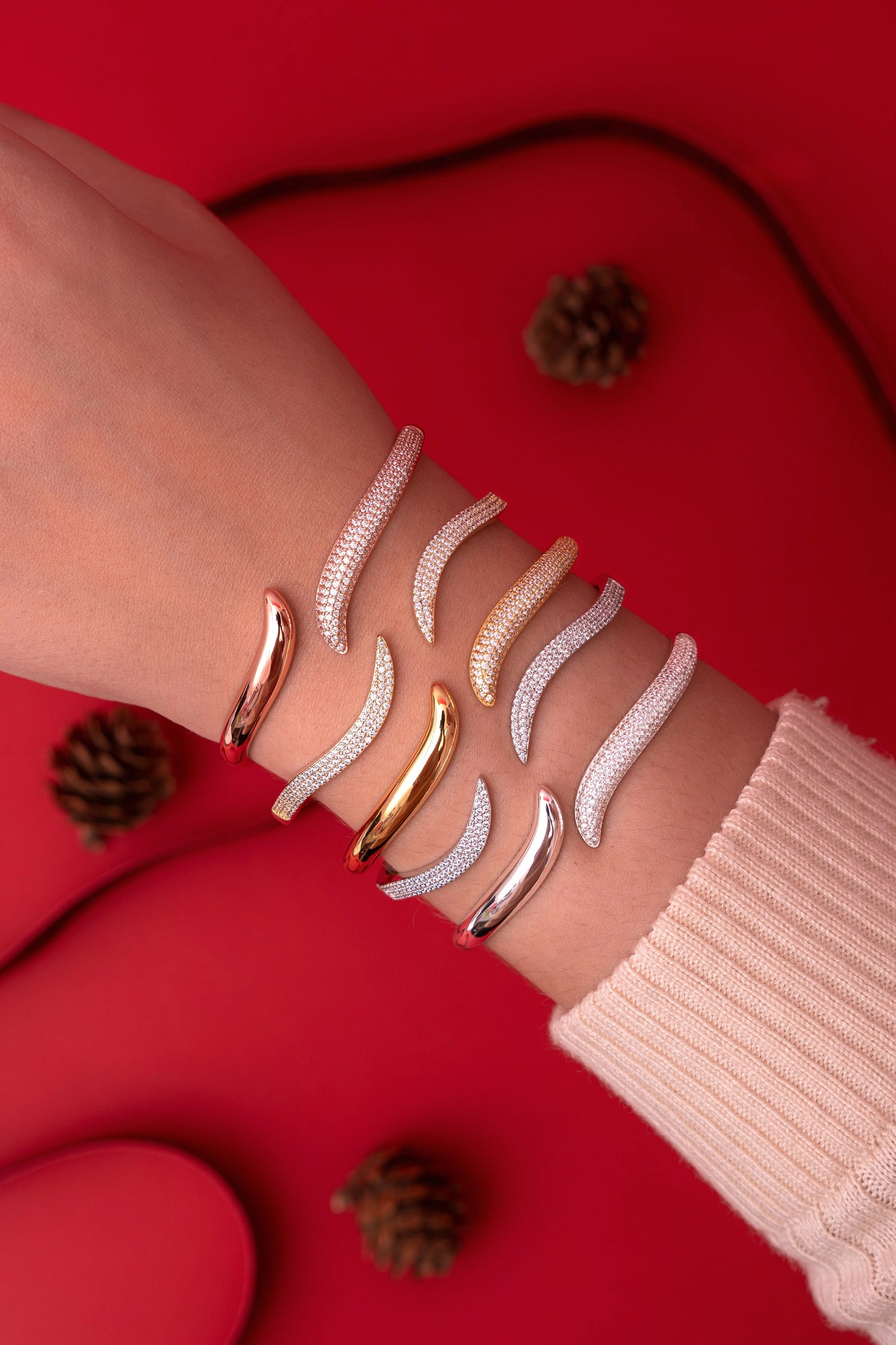 Half Pavé Wavy Cuff Bangle