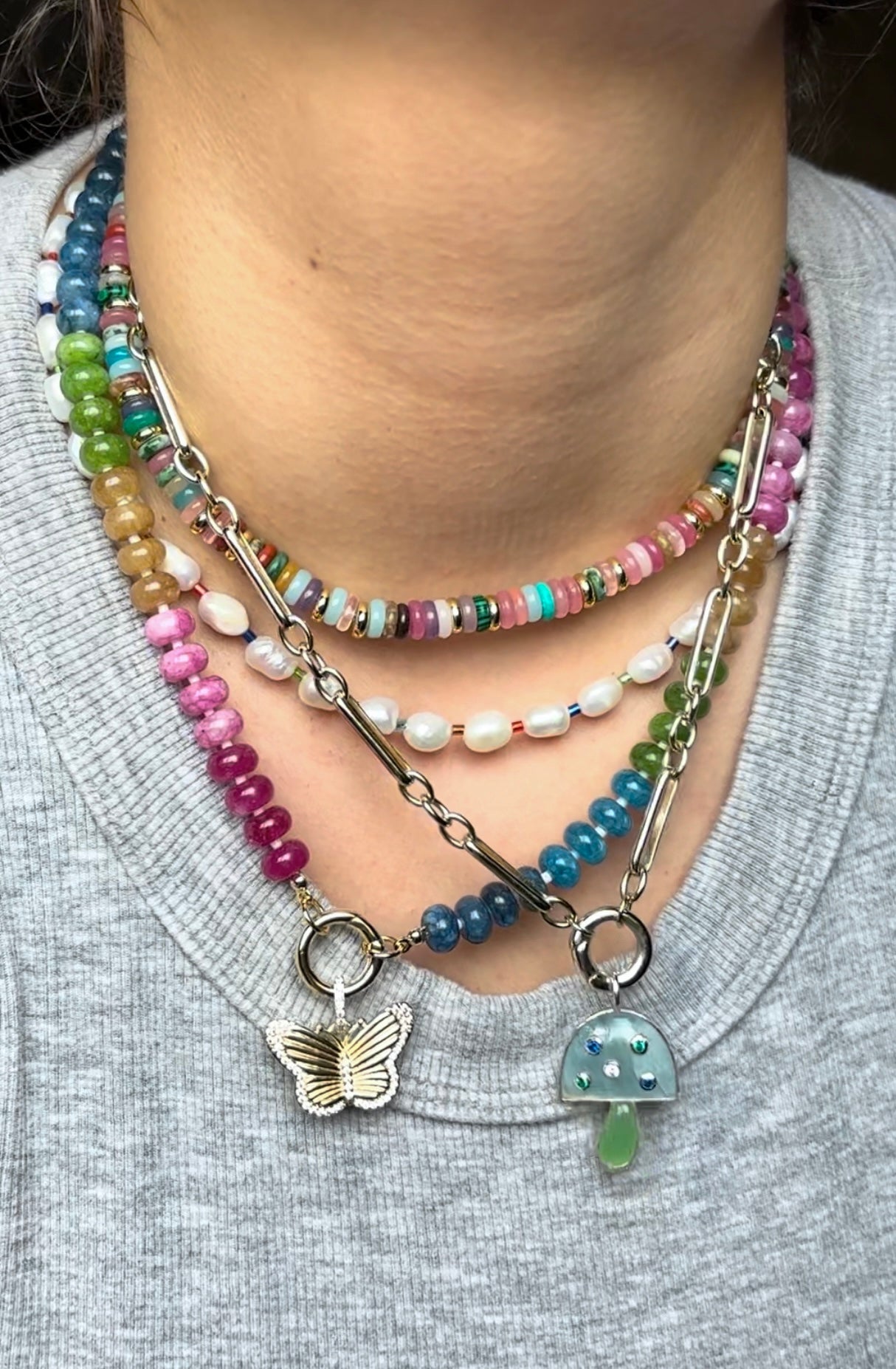 Rainbow Beaded Push Clasp Necklace