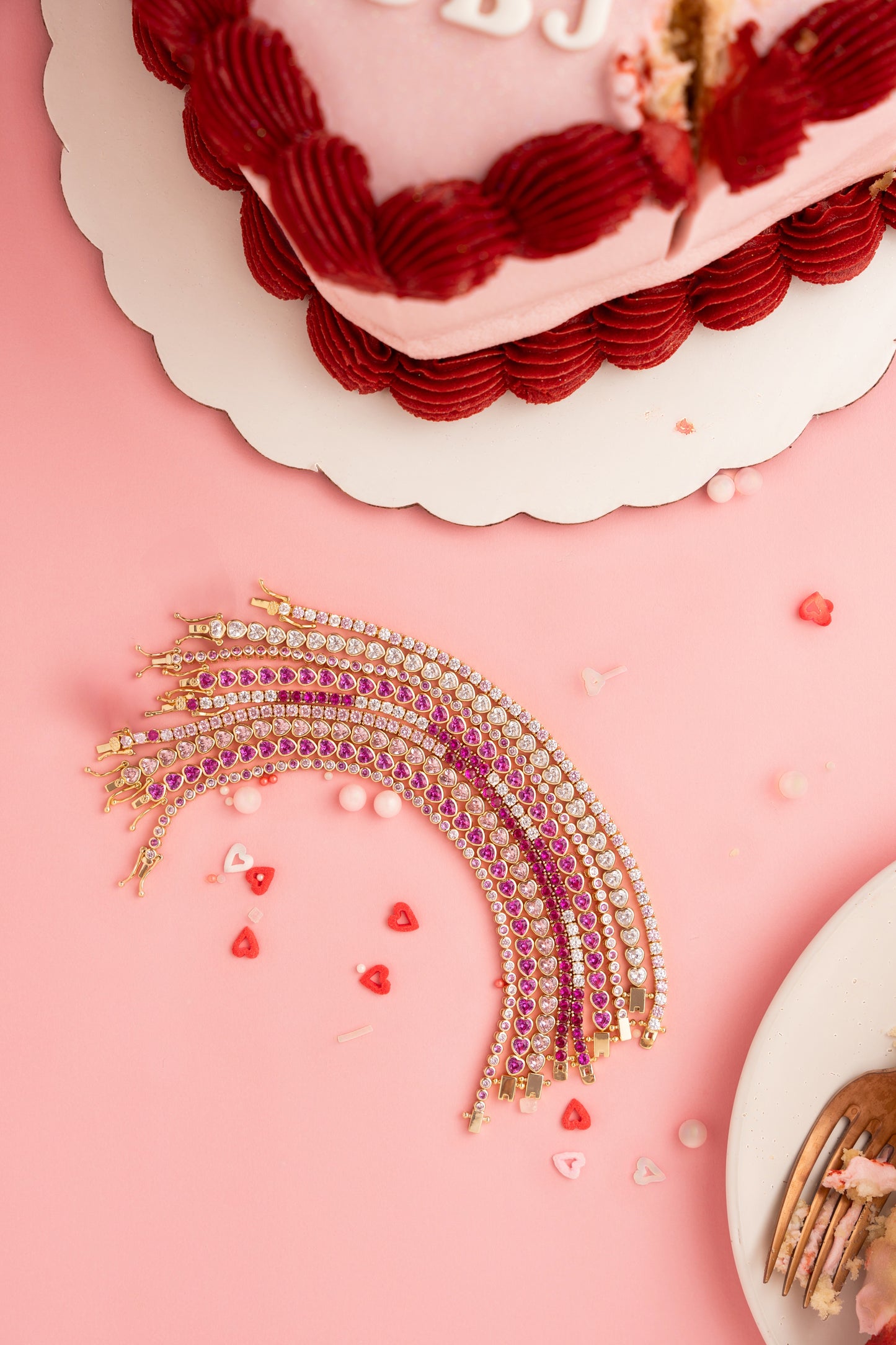 Pulsera de tenis rosa y blanca