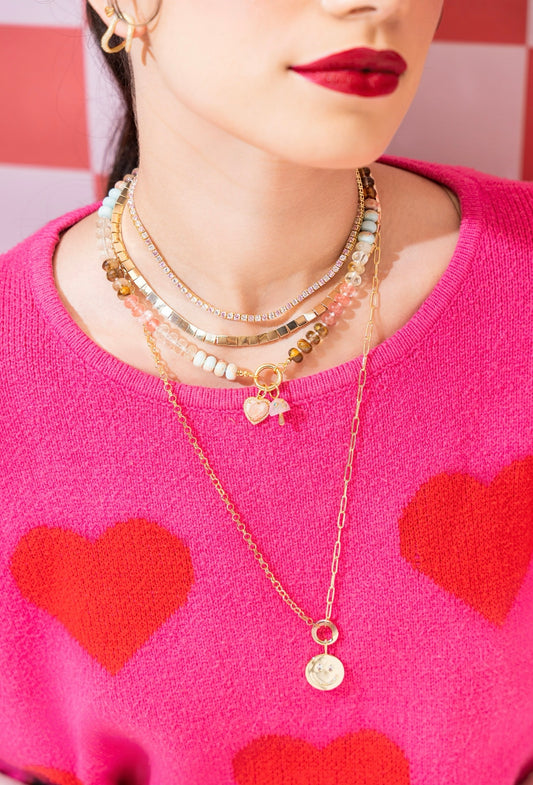 Ocean Stone Beaded Push Clasp Necklace