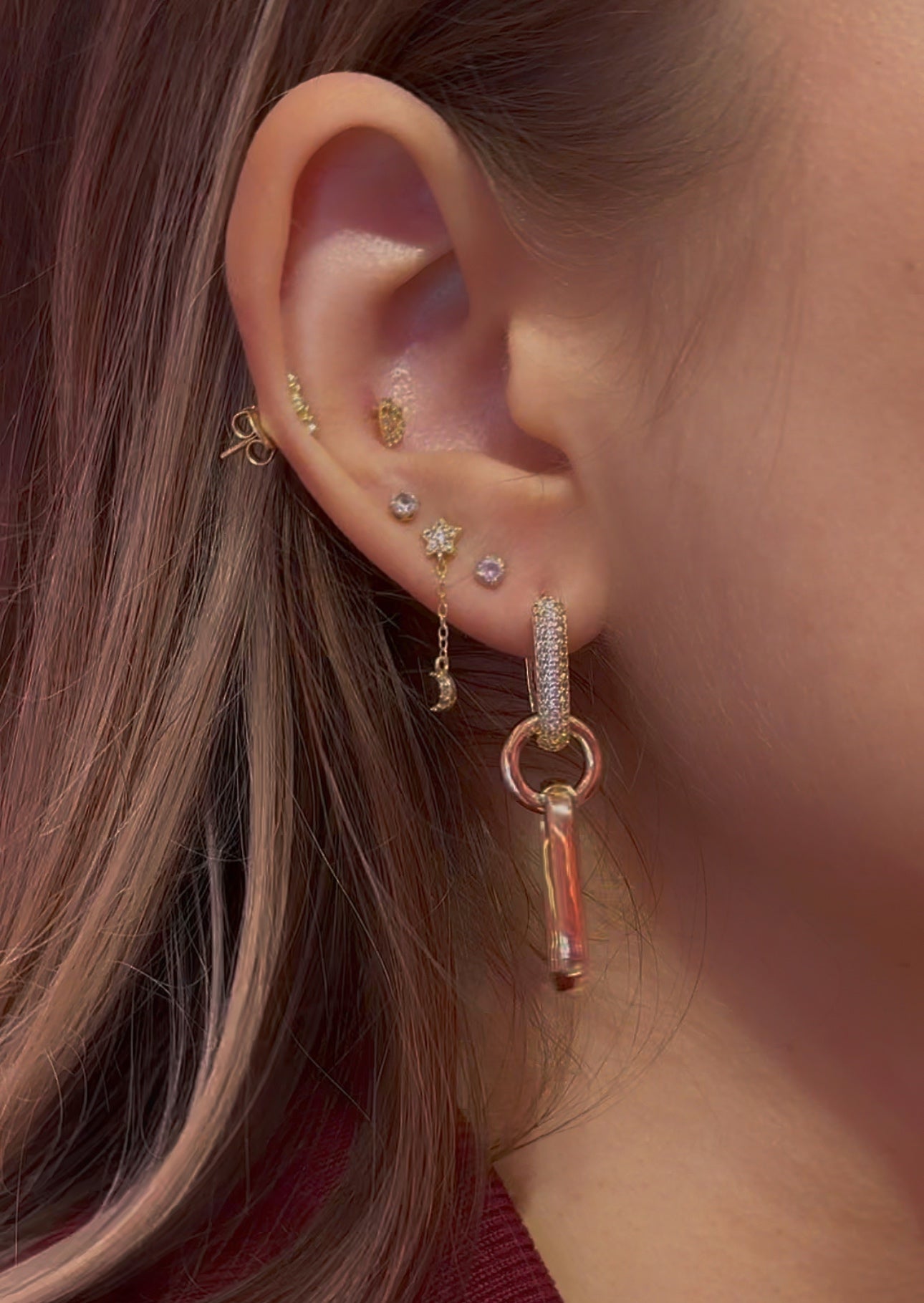 Pendientes de eslabones convertibles con pavé