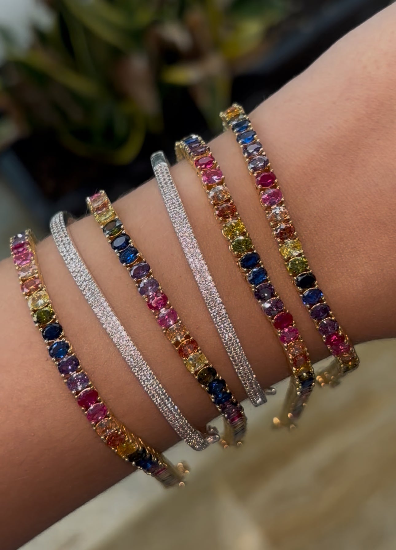 Pulsera de tenis ovalada arcoíris