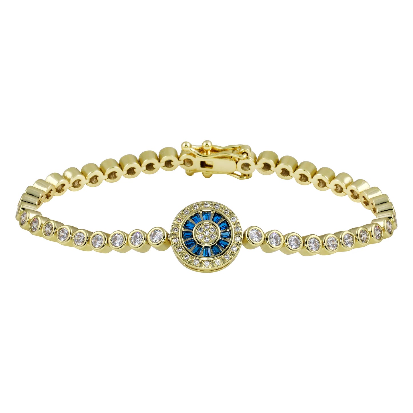 Pulsera de tenis con bisel de mal de ojo