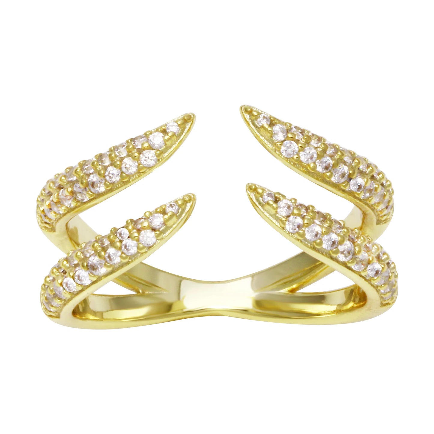 Anillo abierto con doble garra pavé