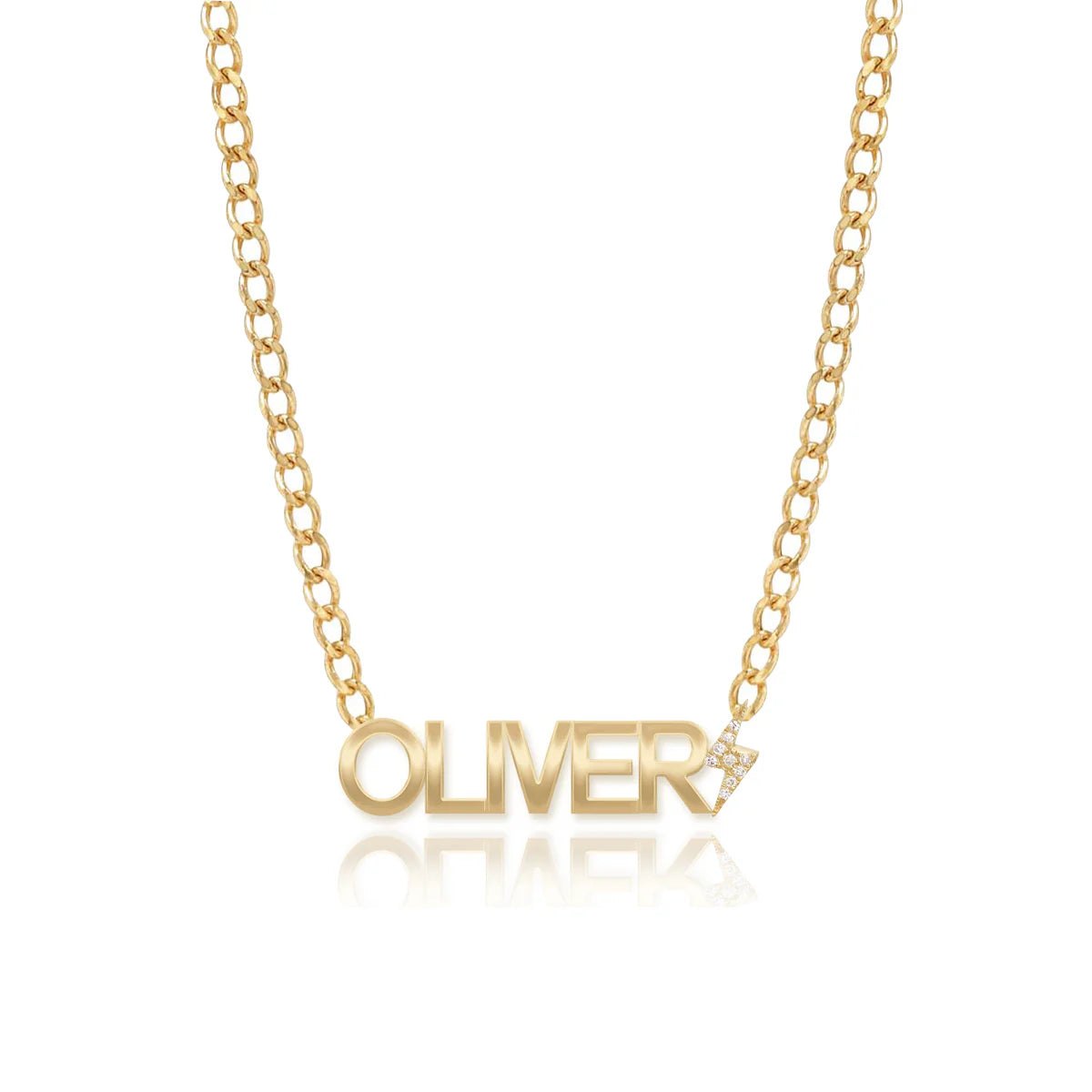 Collar con dije de pavé y nombre recortado en oro de 14 k
