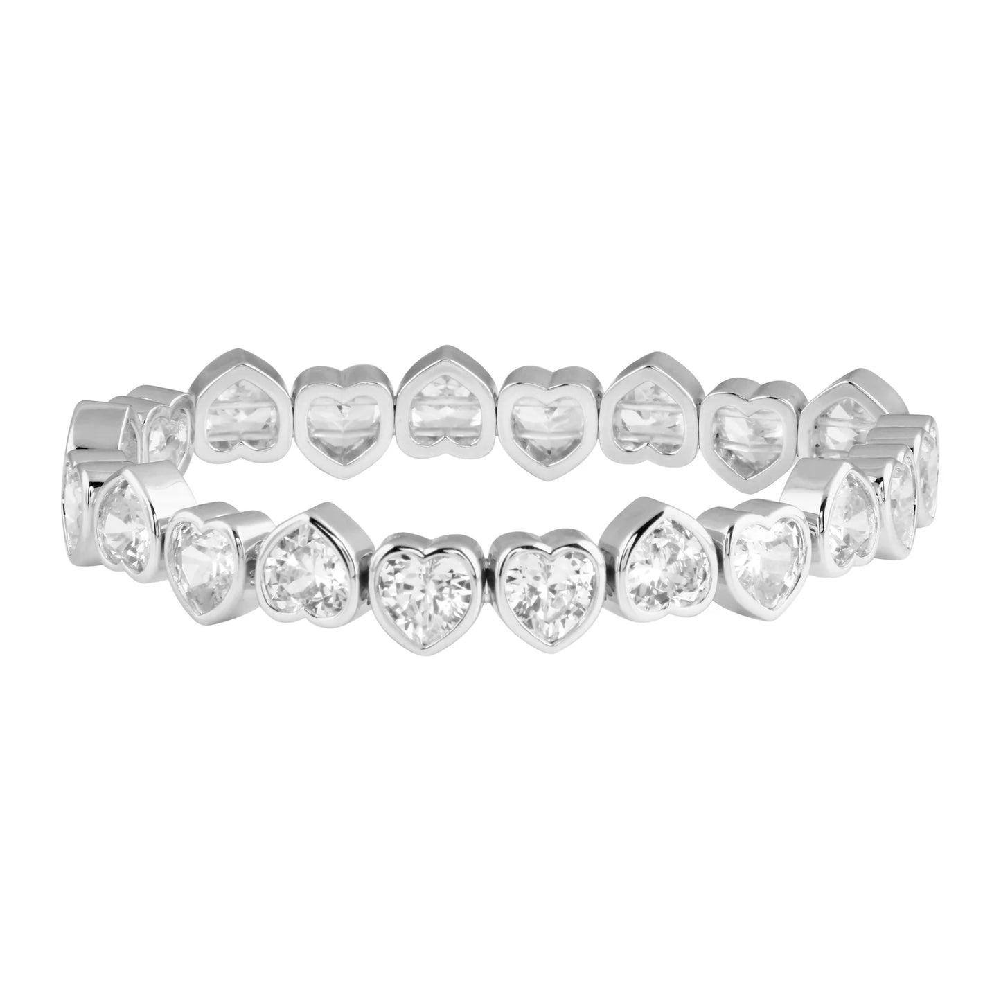 Stretchy Silver Clear Bezel Heart Bracelet