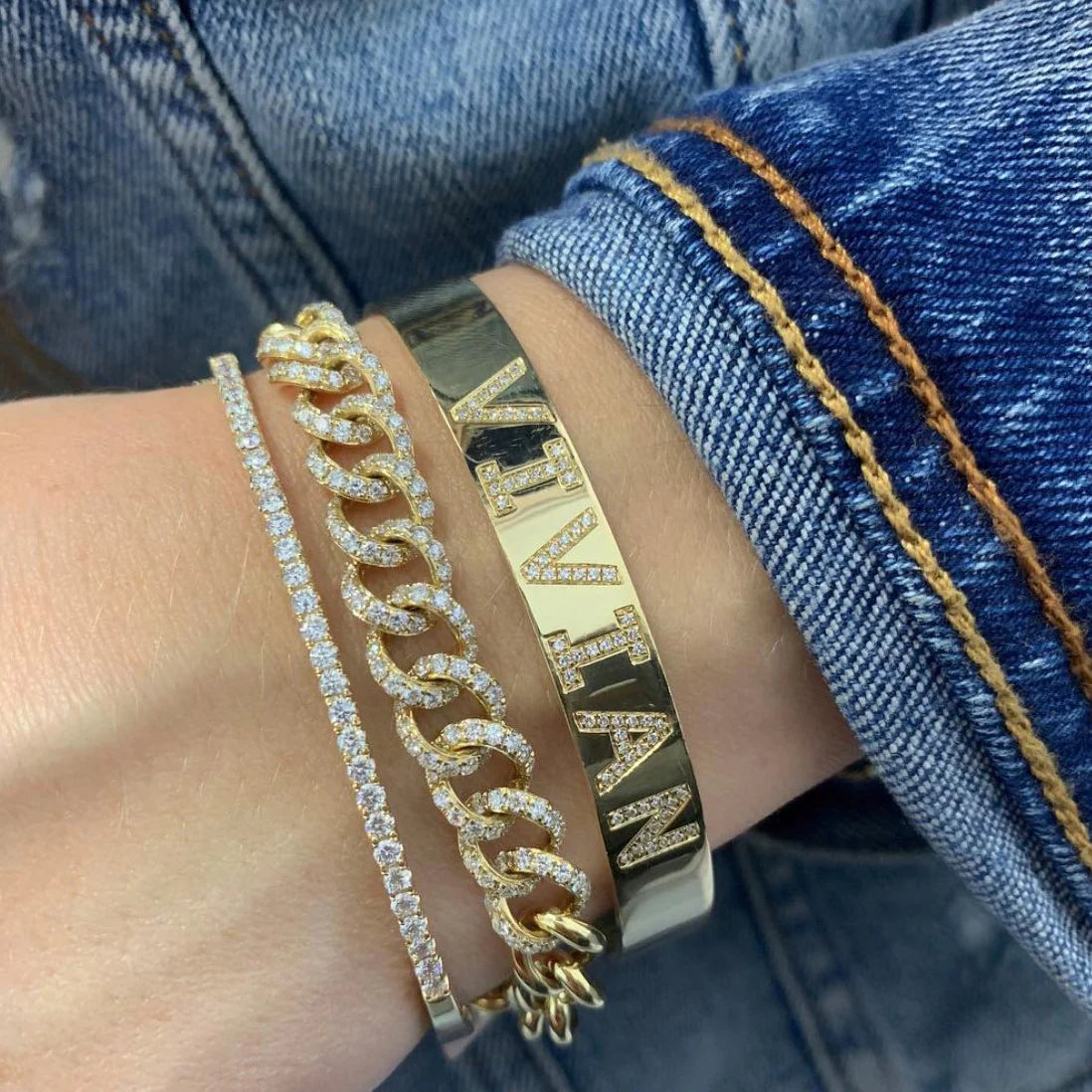 Brazalete pavé fino de oro de 14 k