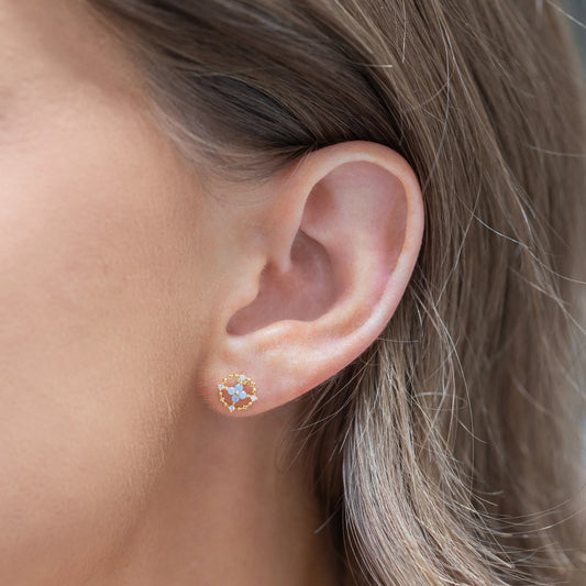 Halo Blue Blossom Flower Earrings