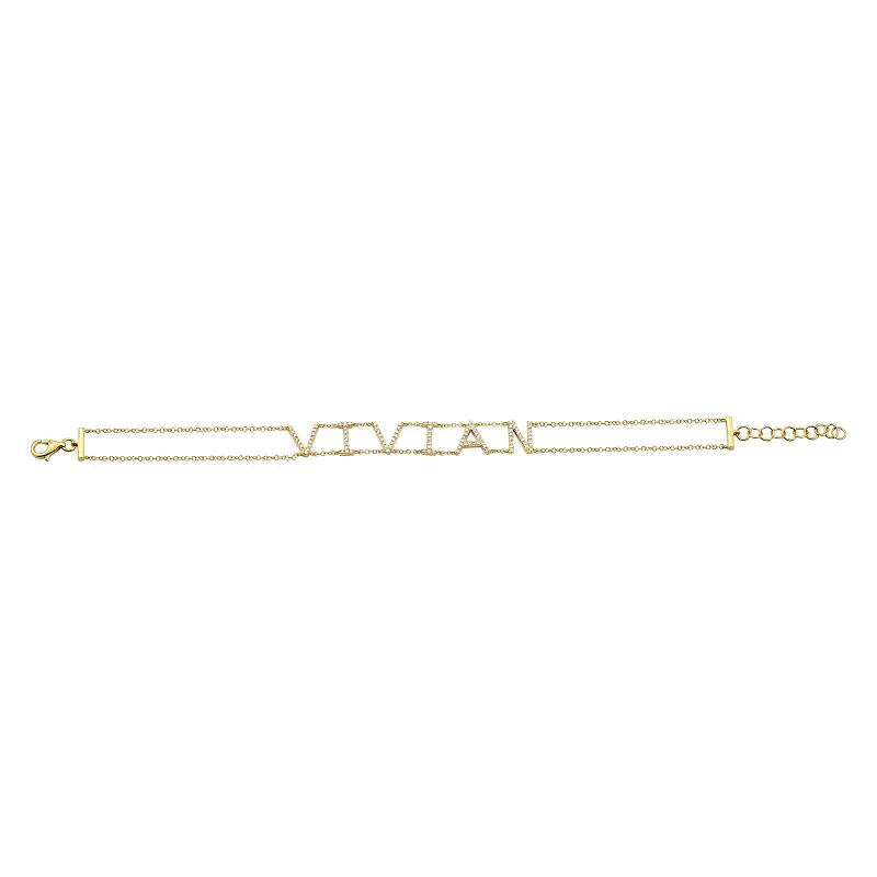 Pulsera de cadena doble con nombre y diamantes en oro de 14 k