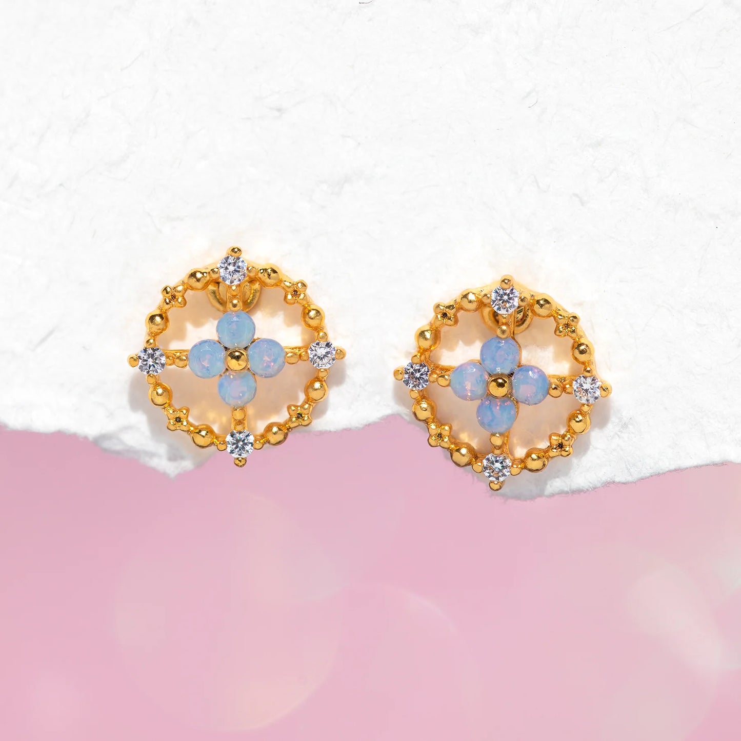 Halo Blue Blossom Flower Earrings