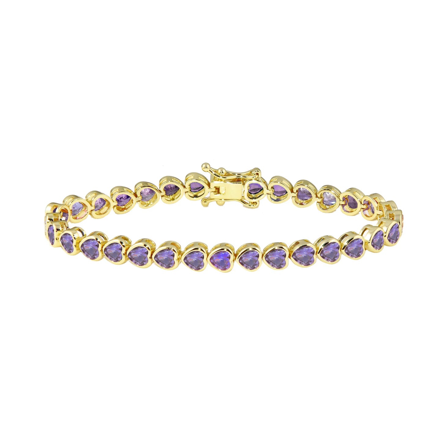 Pulsera de tenis con corazón en bisel morado
