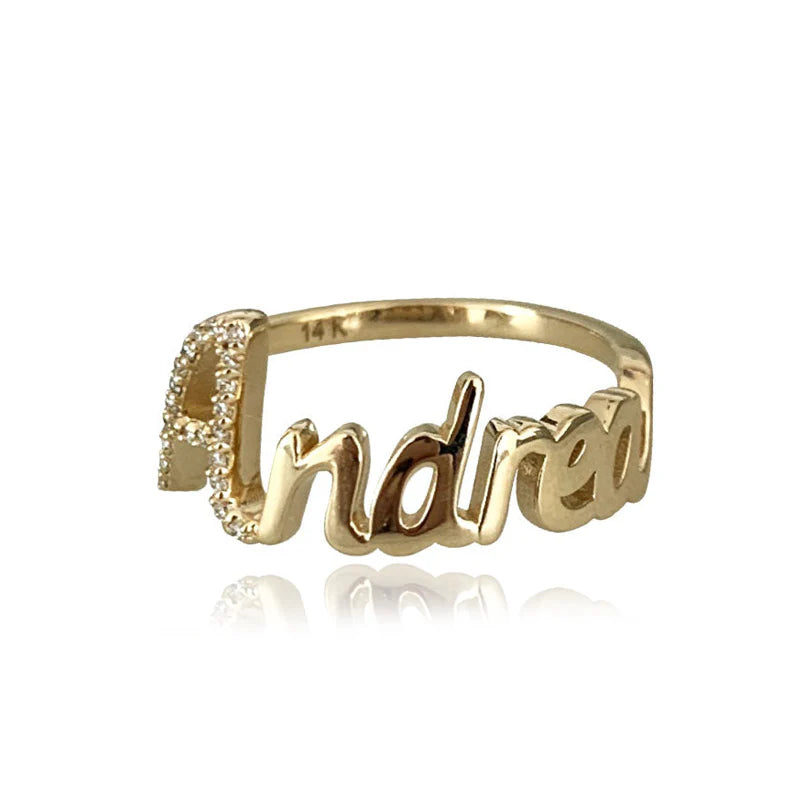 14k Gold Pavé Initial Name Ring