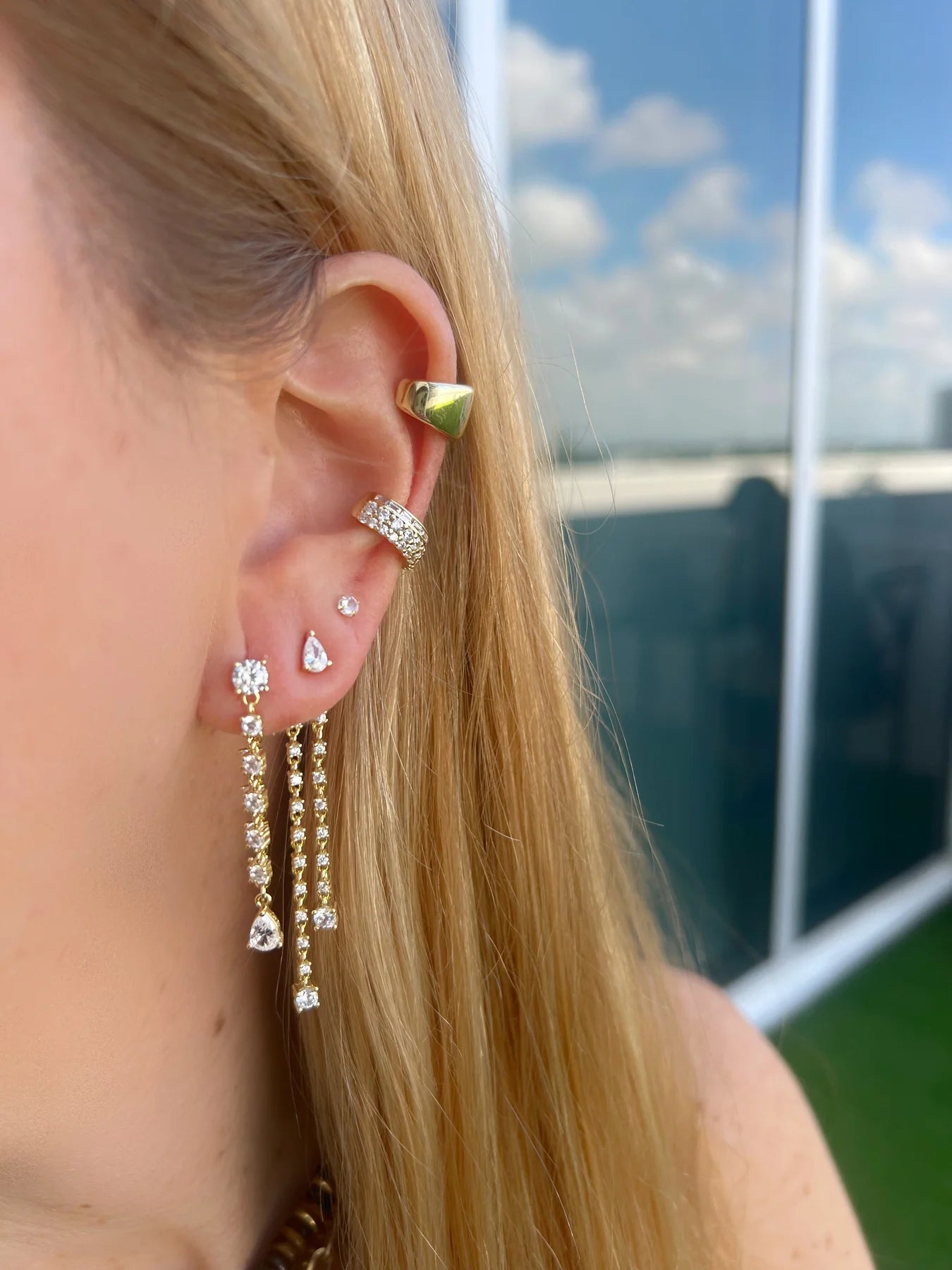 Cz Diamond Loop Drop Earrings