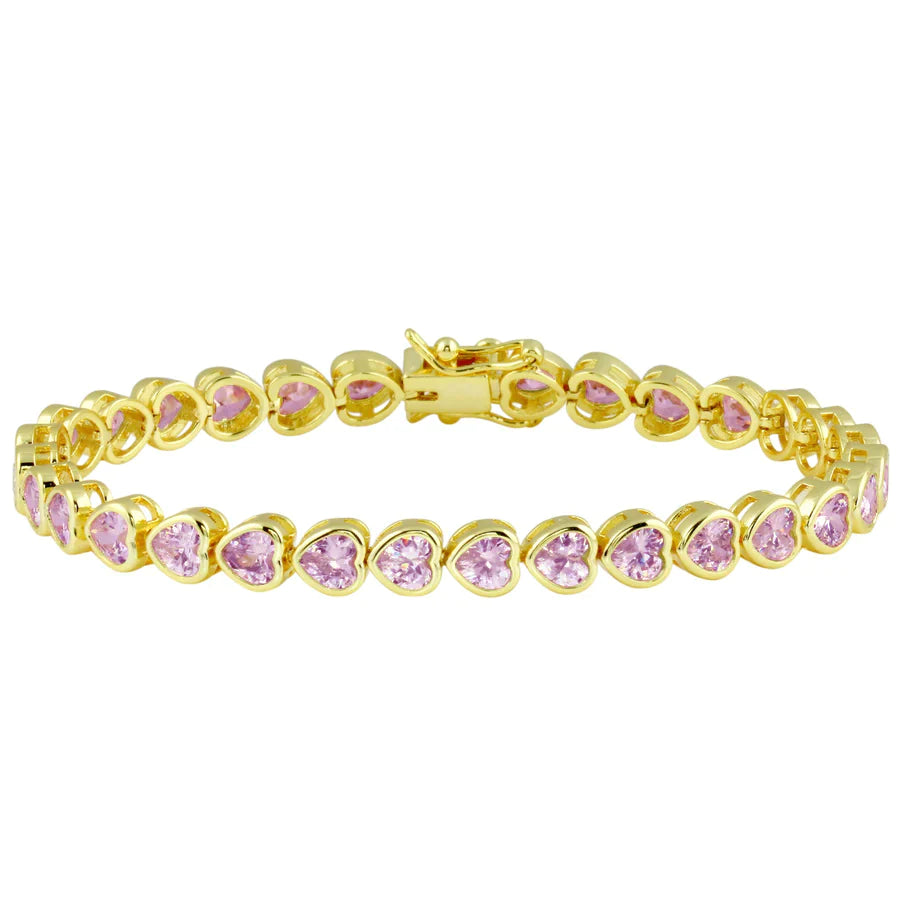 Pulsera de tenis con corazón y bisel rosa