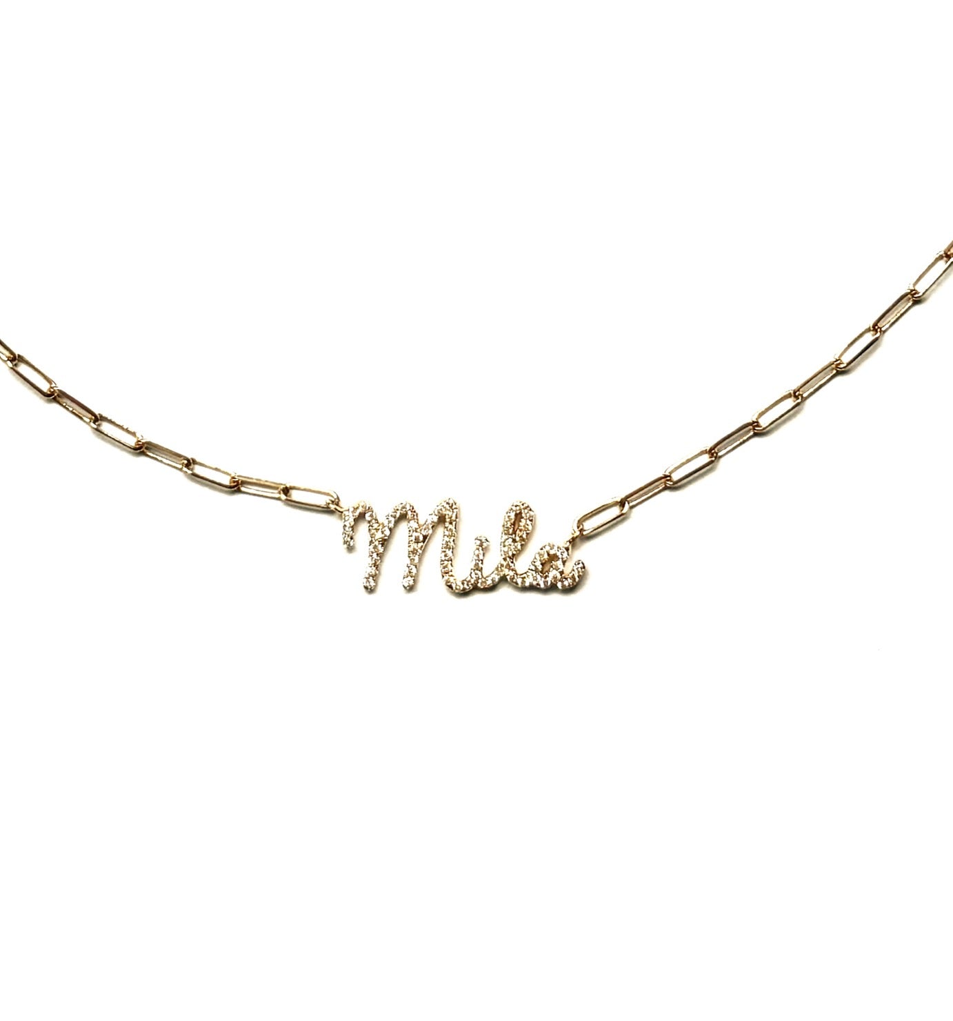 Collar Mila con nombre y diamantes en oro de 14 k