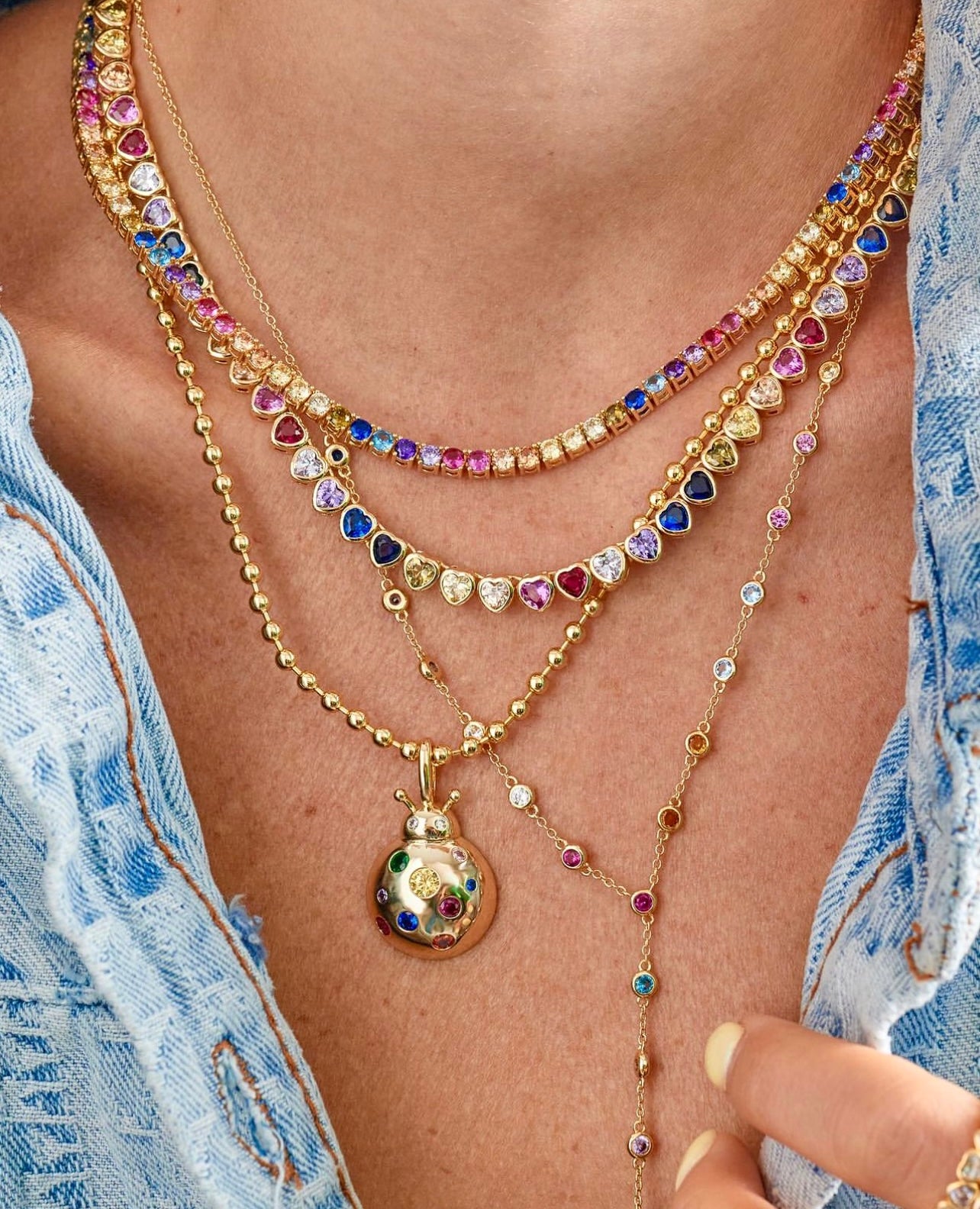 Rainbow Bezel Heart Tennis Necklace