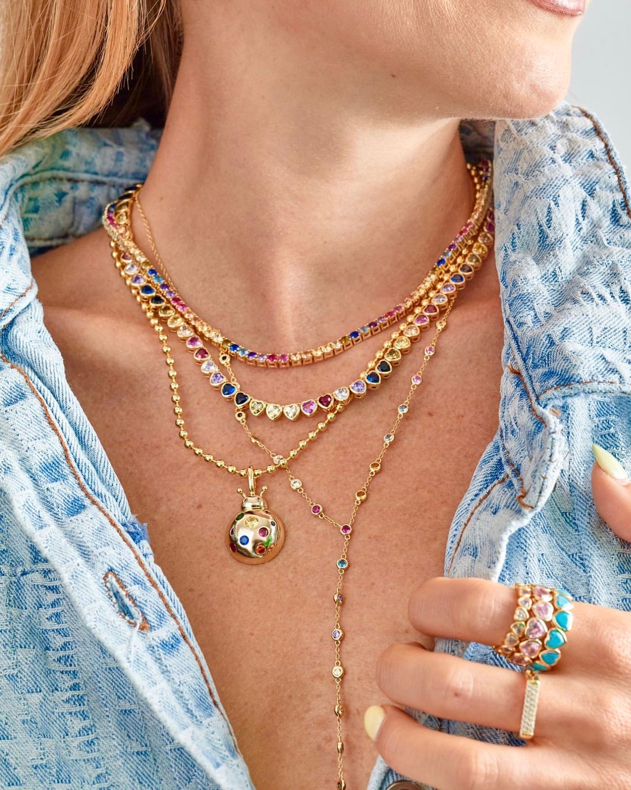 Rainbow Bezel Heart Tennis Necklace