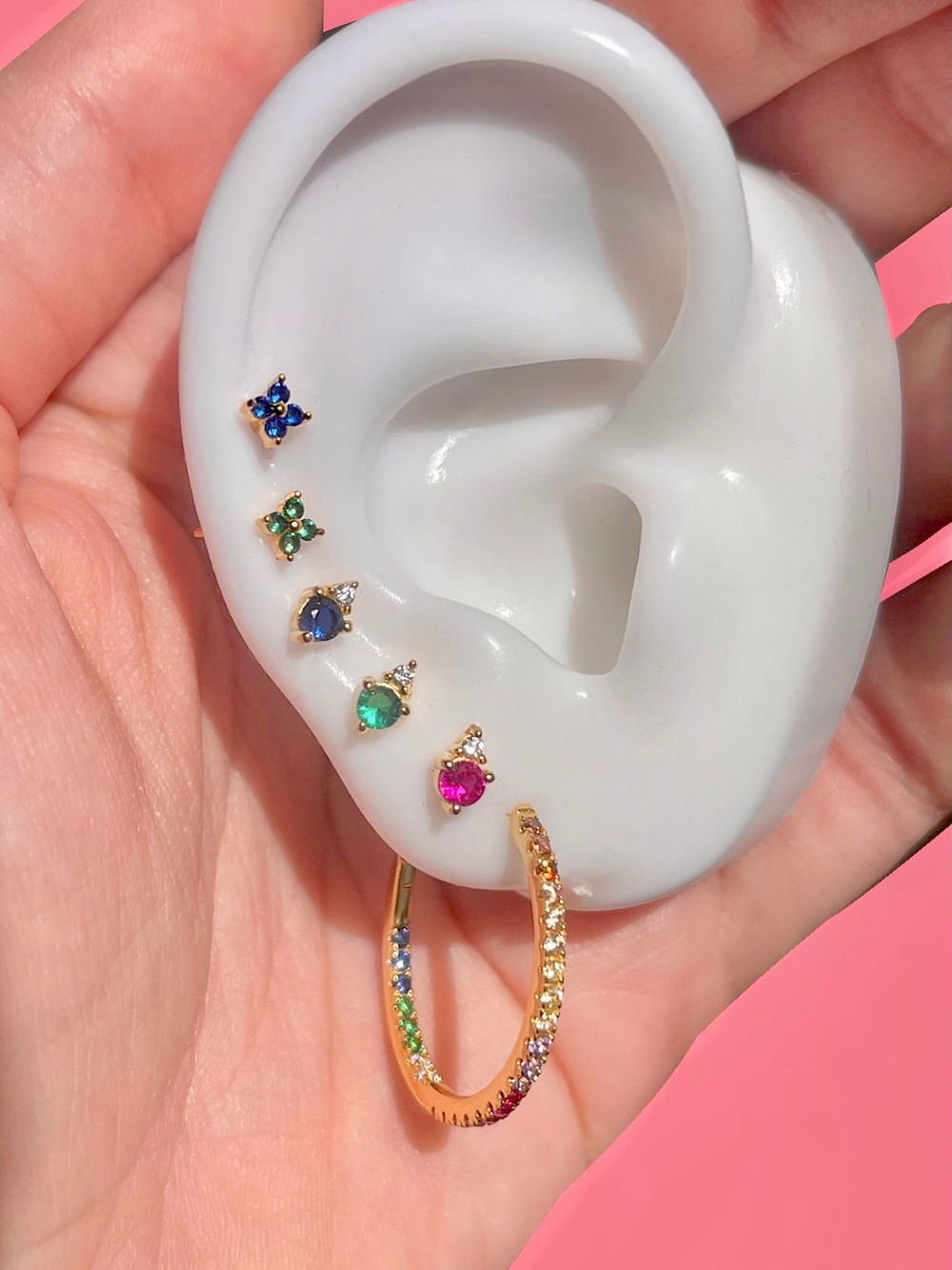 Mini pendientes con circonitas cúbicas de colores - Vermeil