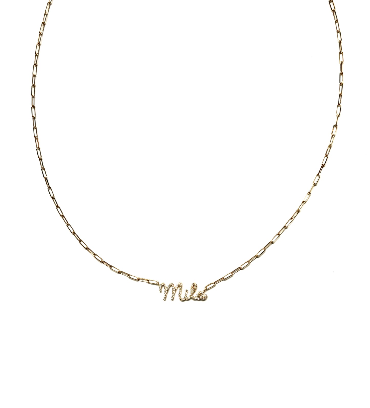 Collar Mila con nombre y diamantes en oro de 14 k