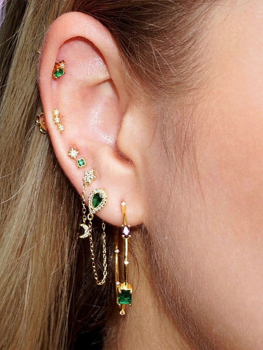 Emerald Drop Dangle Earrings - Vermeil