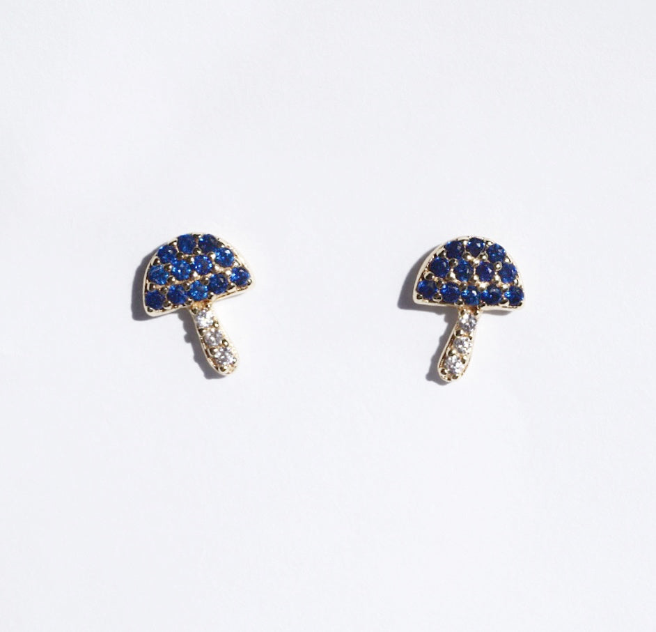 Saphire Cute Mushroom Mini Studs