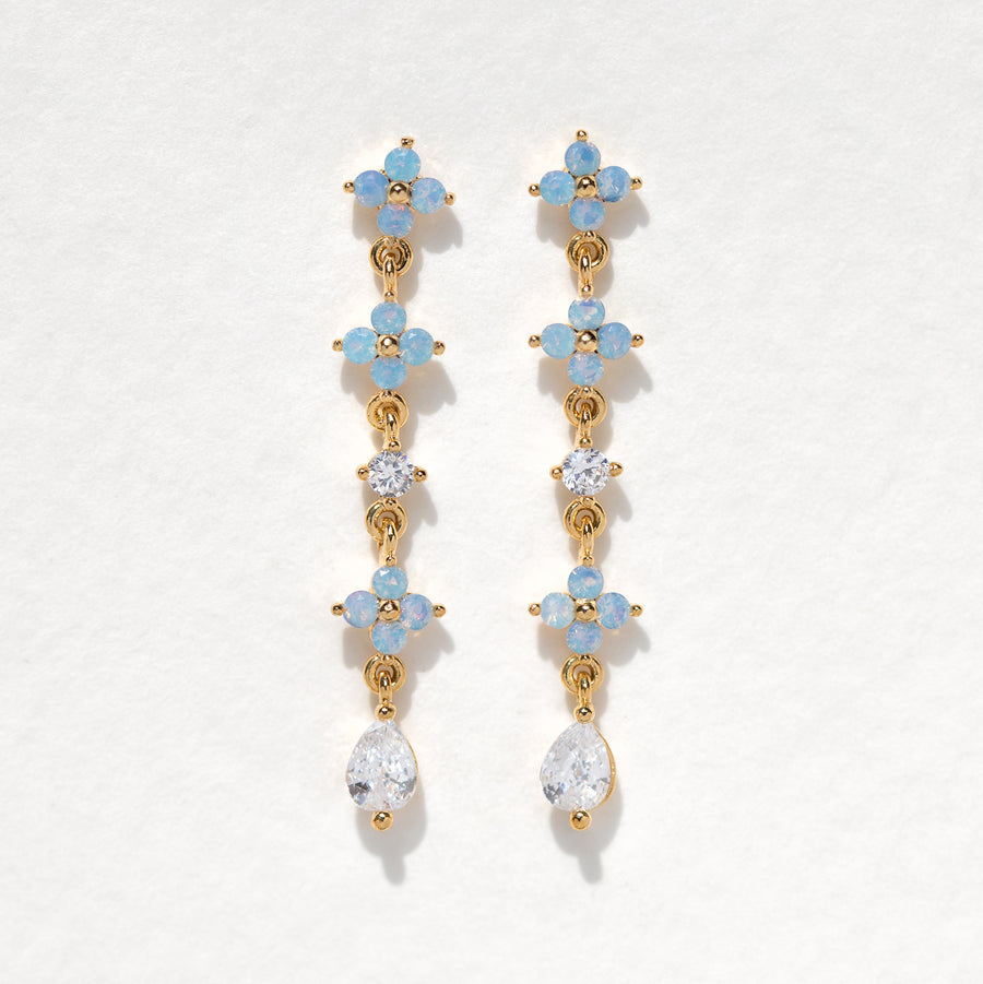 Pendientes colgantes con flores de color azul