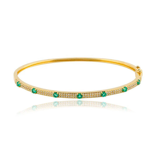 14k Gold Gemstone & Diamond Bangle