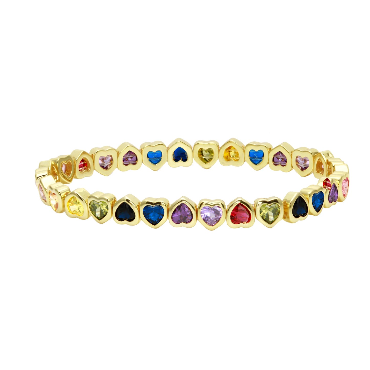 Pulsera elástica con bisel en forma de corazón y miniarcoíris dorado