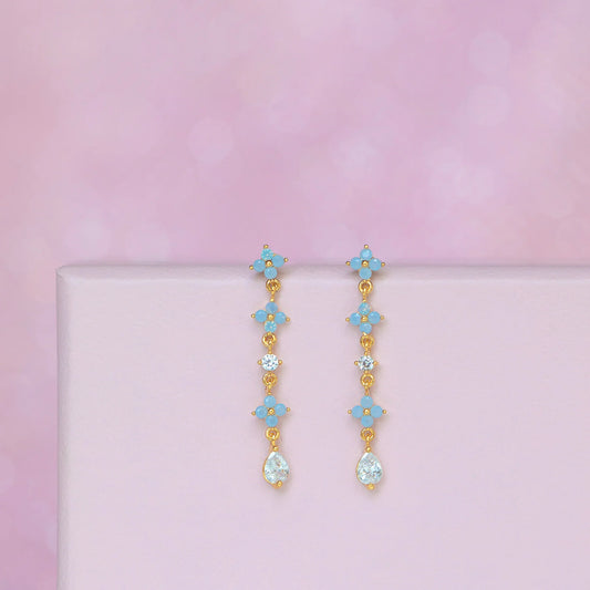 Blue Blossom Flower Dangle Earrings