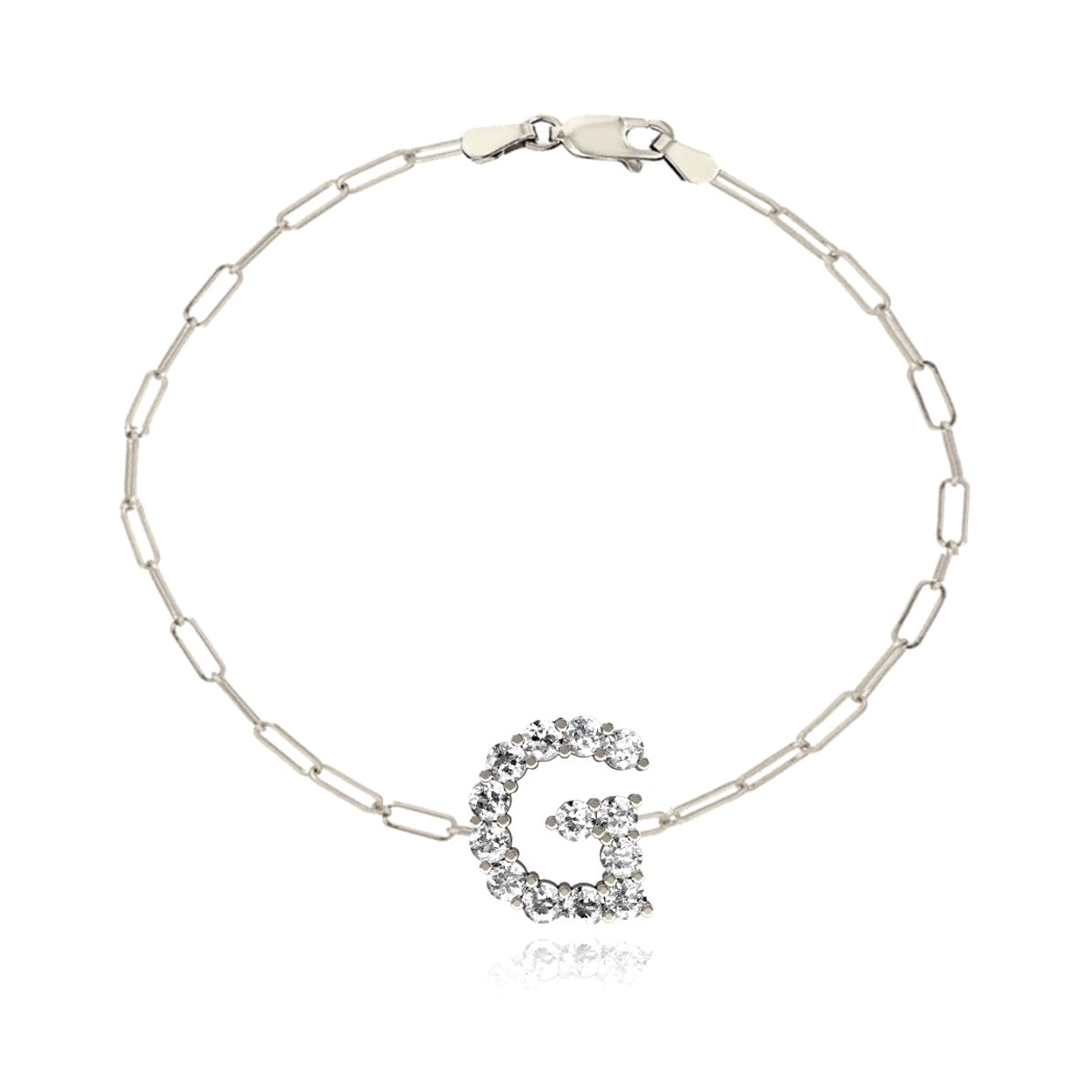 14k Gold Large Diamond Initial Small Paperclip Bracelet