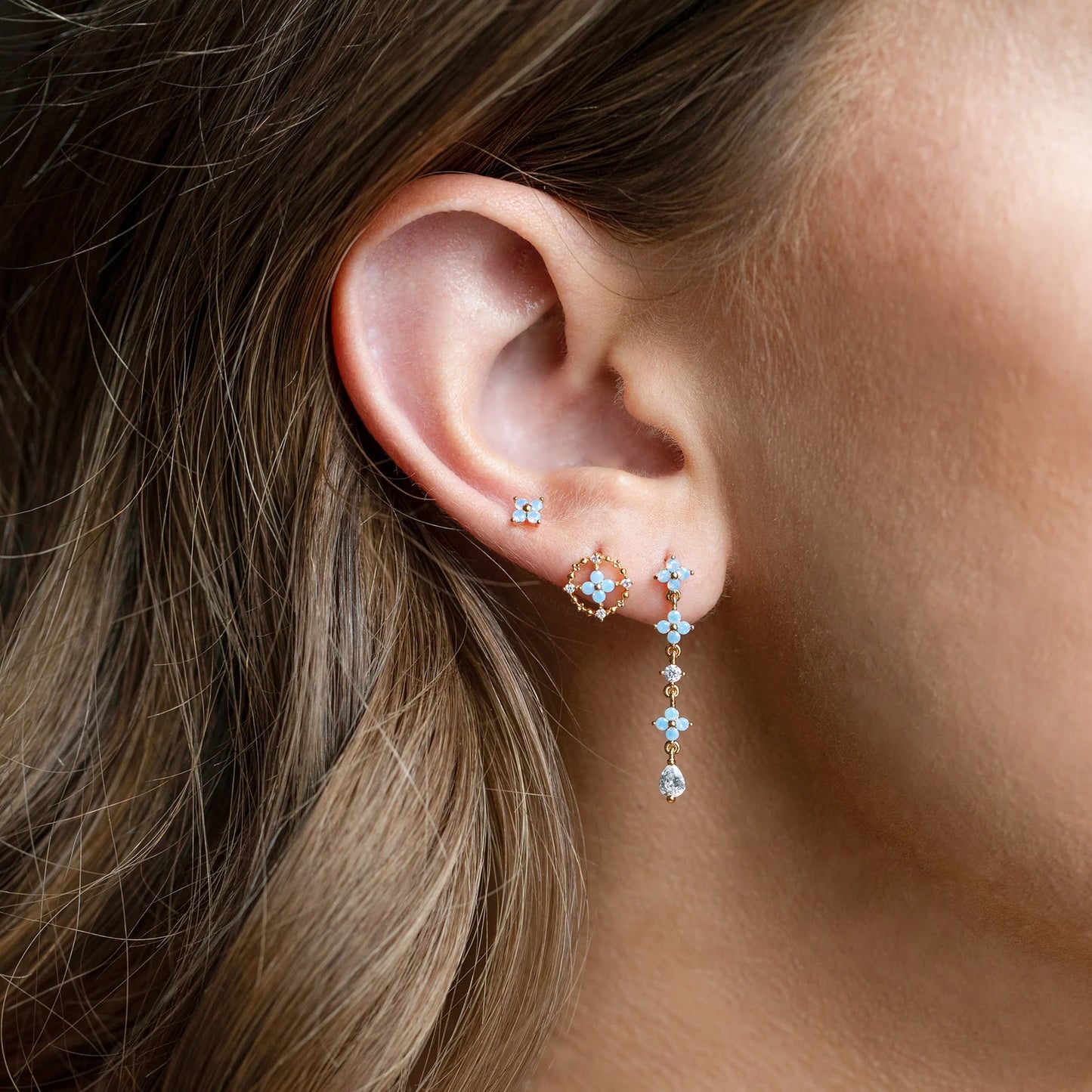 Halo Blue Blossom Flower Earrings