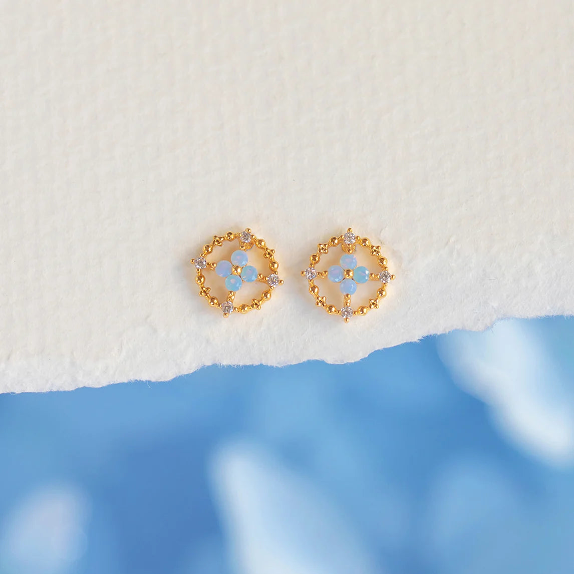 Halo Blue Blossom Flower Earrings